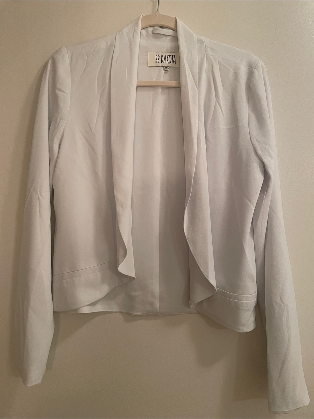BB Dakota Draped Open-Front Cropped Blazer in White